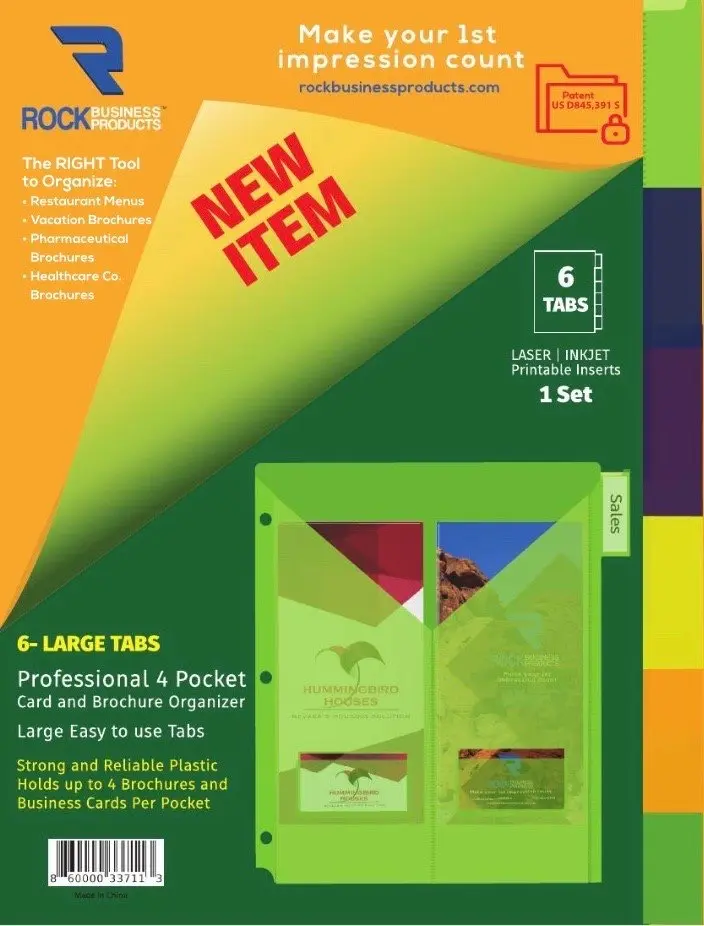 6-Tab Professional Pamphlet & Brochure Organizer for 3-Ring Binder – Heavy Duty Clear Plastic Sleeves, Printable Inserts, Large Pocket Holder
