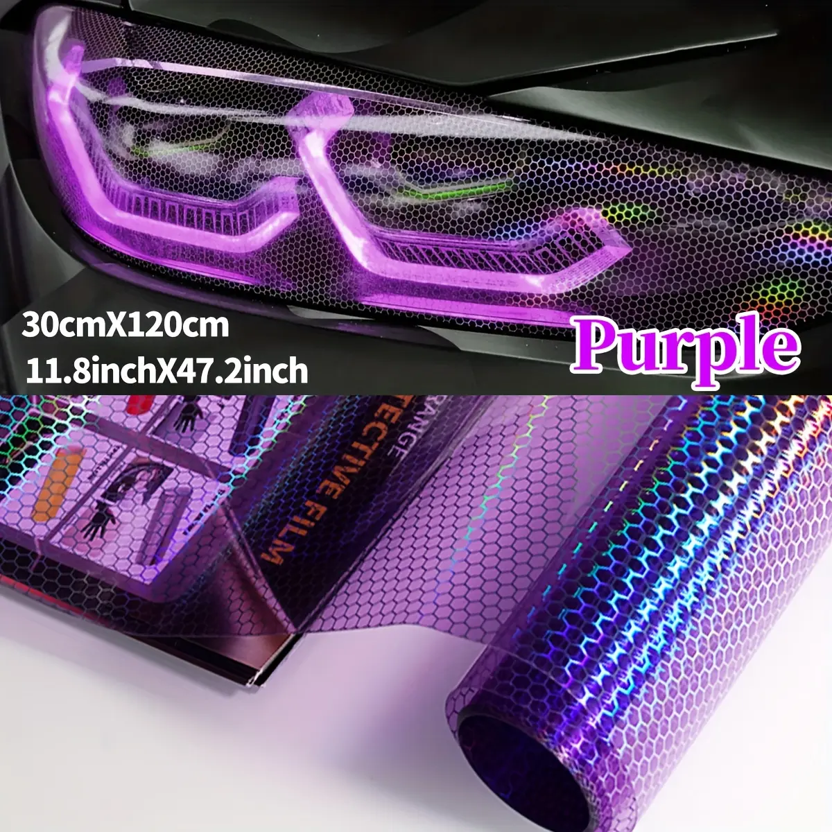 Rhombic Honeycomb Auto Accessories Headlight Film - Prismatic Design, Color Gradient, Fog Light Enhancement, Taillight Protection for Cars