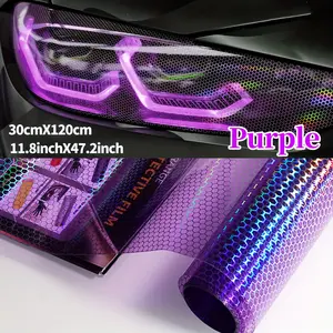 Rhombic Honeycomb Headlight Film - Prismatic Design with Color Gradient, Fog Light Enhancement & Taillight Protection for Cars