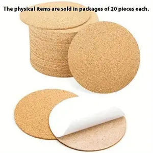 20pcs Self-Adhesive Cork Coasters Round For DIY 4"x 4" Cork Circle Cork Tiles Cork Mat Cork Sheets With Strong Adhesive Office Home Bar Cafe Kitchen Coasters
