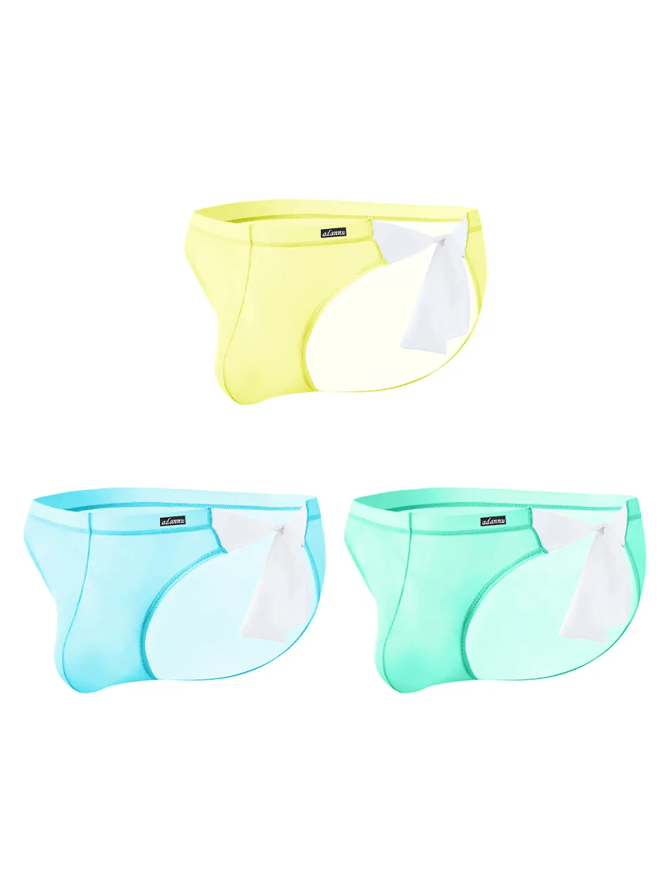 Men's 3-Pack Lace-Up Bikini Briefs Set - Silky Ice Silk Low-Waisted Plain Underwear, Quick-Dry Breathable Ultrathin Fabric, U-Convex Pouch Transparent for Gym, Outdoor Activities, Lace-Up Men's Briefs, Low-Waisted Men's Briefs sohochic