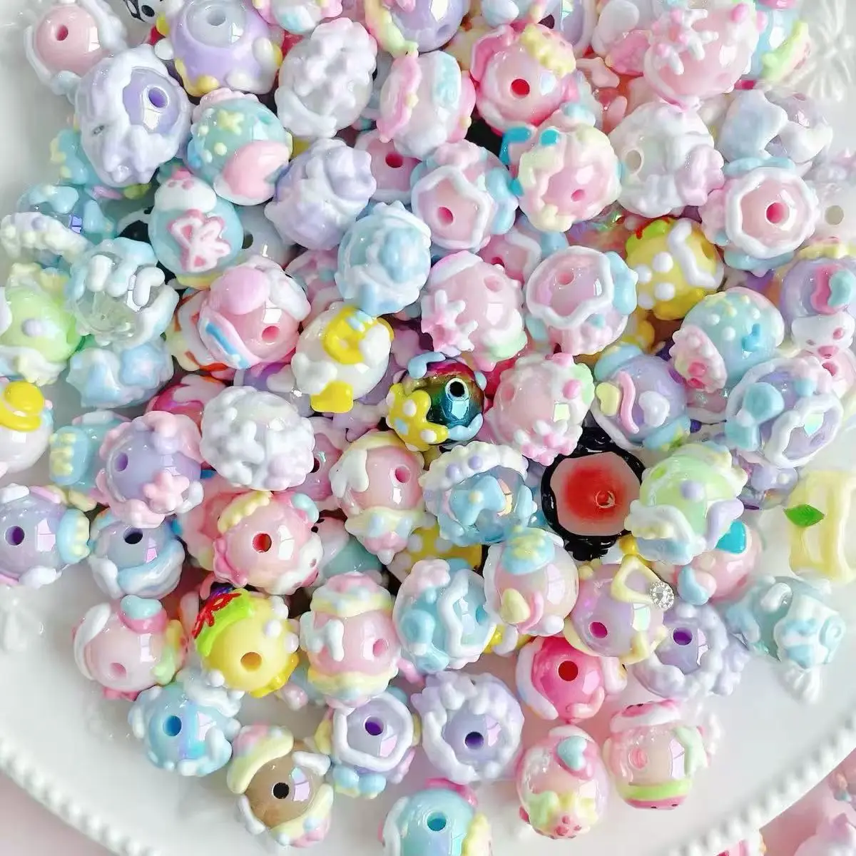 Mixed Style Hand-Painted Acrylic Beads - Diy Mix Beads for Craft Projects, Pen Toppers, Key Chains, Chains for Girls' Fashion Accessories & Costume Jewelry, Acrylic Beads Mix