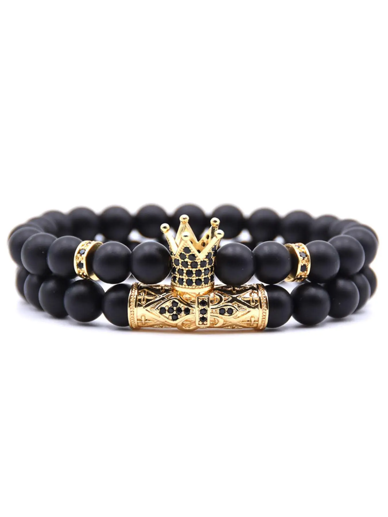 Men's Crown Charm Decor Beaded Bracelet, Fashion Jewelry for Party, Daily Clothing Decor, Trendy All-match & Exquisite Jewelry for Birthday Gift, Bangles Bracelets Set, Trendy Stack Bangle, Stackable Bracelets