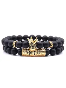 Men's Crown Charm Decor Beaded Bracelet, Fashion Jewelry for Party, Daily Clothing Decor, Trendy All-match & Exquisite Jewelry for Birthday Gift, Bangles Bracelets Set, Trendy Stack Bangle, Stackable Bracelets