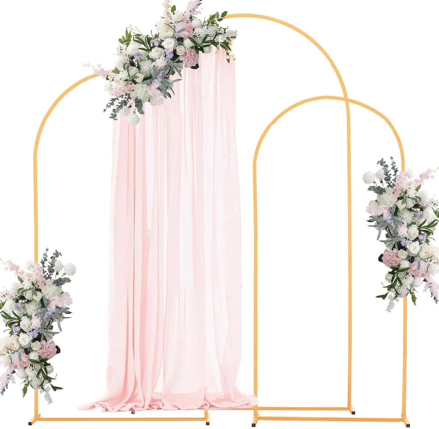 Gold Metal Lightweight Golden Arch Backdrop Stand Set - Glueless Floral Flower & Balloon Frame Arbor, 7.2/6.6/6FT for Wedding Bridal Shower Decorations, Picture Backdrop Photoshoots, Three
