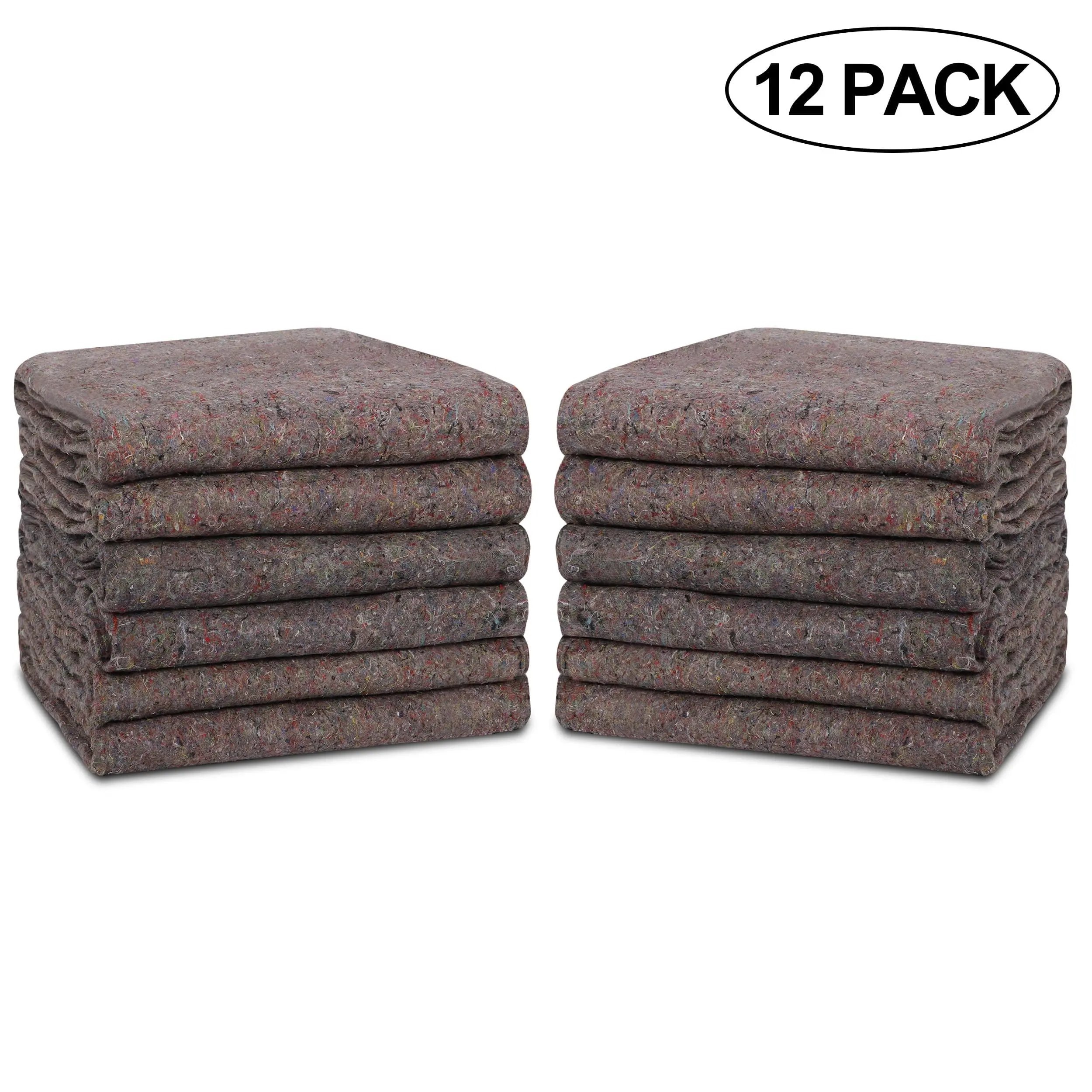 Segawe 12-Pack Regenerated Cotton Moving Blanket (54x72 in) - Brown, Durable, Reusable Dry, Economical, Convenient Packaging for Small Moves