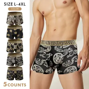 5 Pack Men's Black & Luxe Gold Printed Boxer Briefs - Breathable Elastic Soft All-Season Underwear Fabric Stylish Menswear