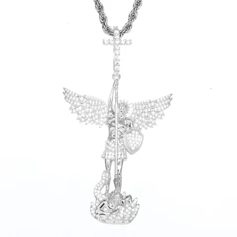 UCCIYO Warrior Angel Pendant P531 18K Gold-Plated Pendant with Lab-Grown Moissanite S925 Sterling Silver Synthetic Moissanite Pendant Necklace for Women Men Hip Hop Jewelry Gift summerwins【#P531】