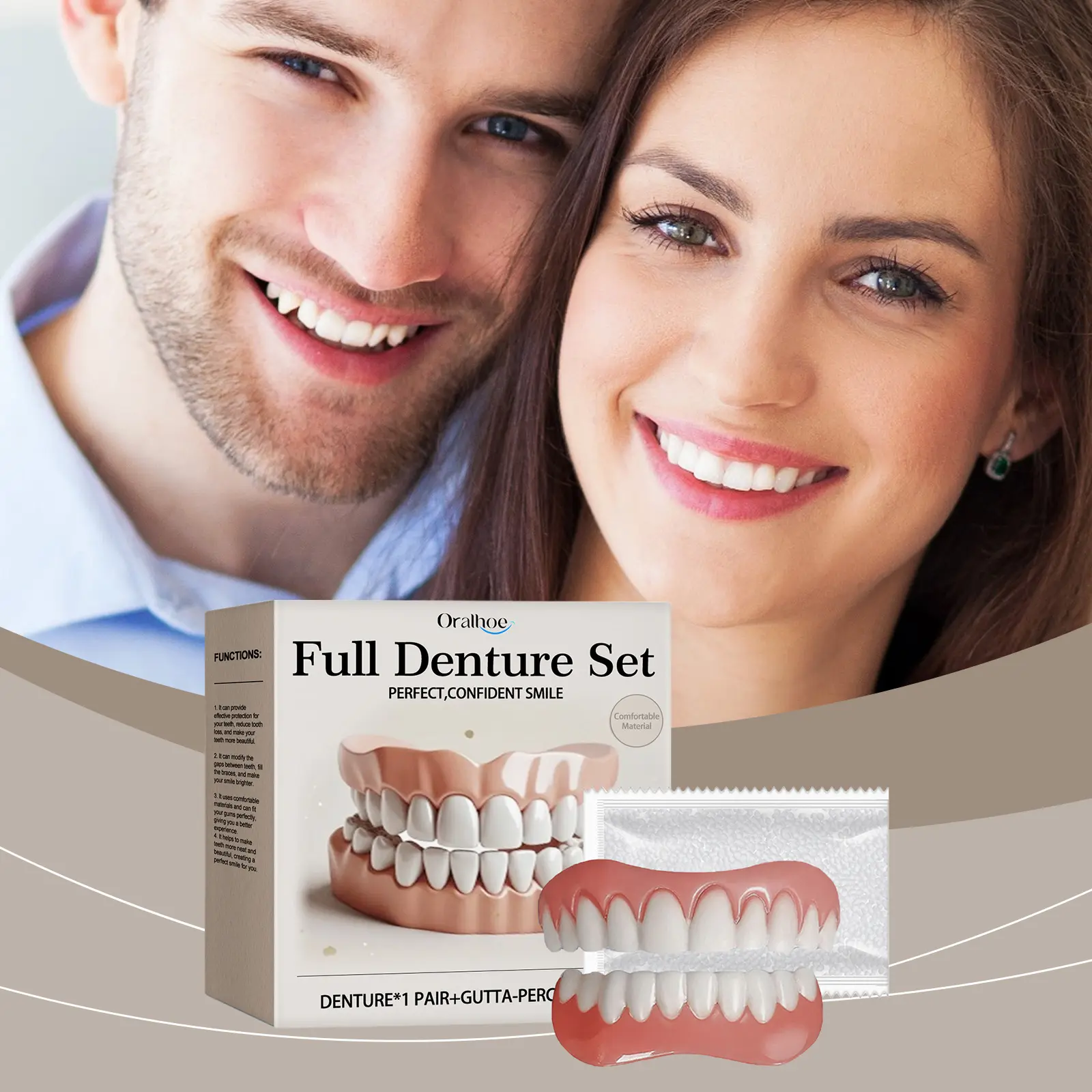 Oral Tooth Repair Kit, Silicone Upper & Lower Dentures for Adults, Natural Shade False Teeth & Veneers, At-Home Smile Fix in Minutes