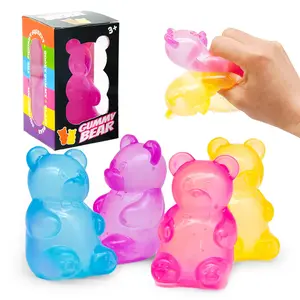 4 Pcs Color Texture Gummy Bear & Sugar Ball Designs, Anxiety Relief & Focus Toy,Maltose Filled Squeeze Toys for Sensory Play,Sensory Fidget Toys for Adults,Kids,Slow Rising Squishy Stress Balls #HHV