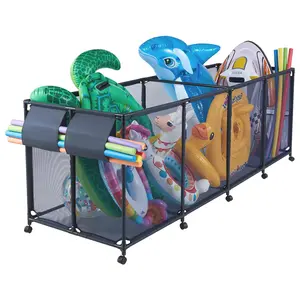 VEVOR Pool Storage Bin, Summervibes,Summervibes, 103 x 32 x 35 in, Rolling Pool Float Storage Organizer with Side Pockets & Noodles Holder, Durable Metal Frame, Poolside Toys Breathable Mesh Basket for Swimming Pools