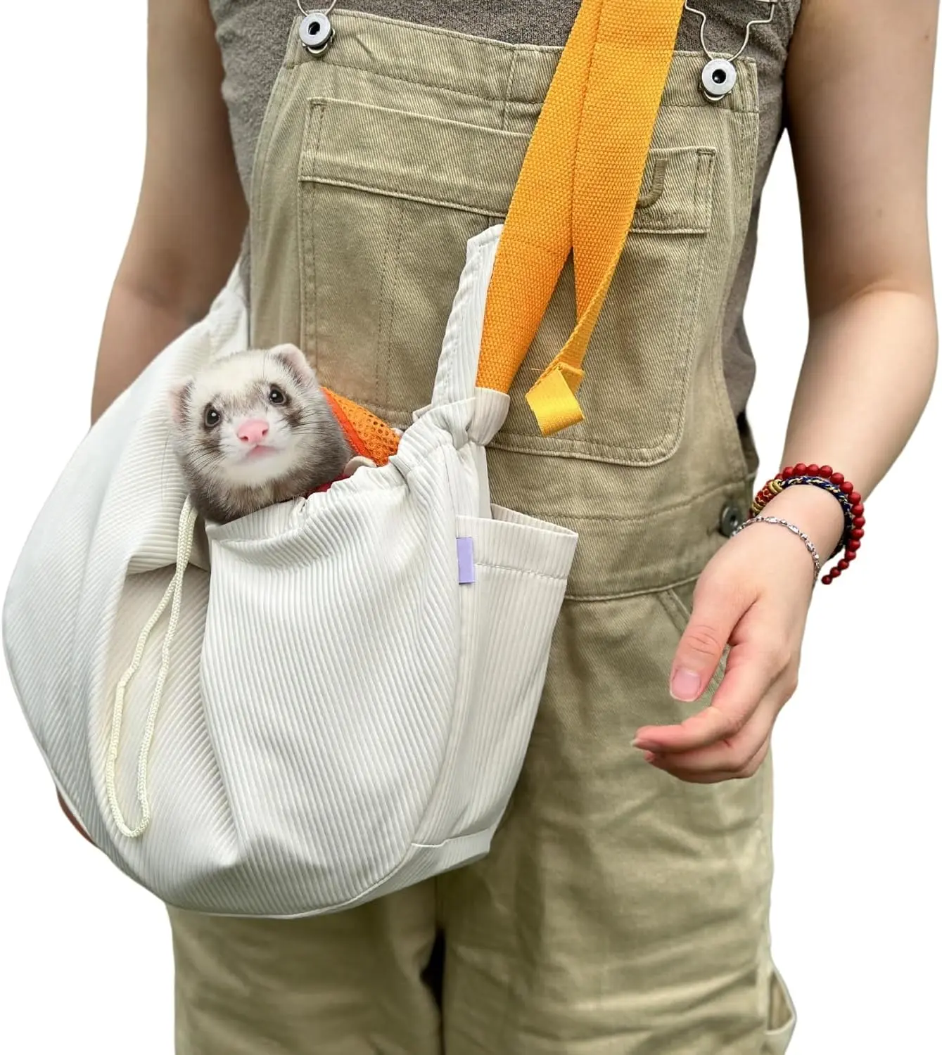 Beige Ferret Sling Carrier - Soft Small Animal Bonding Pouch with Adjustable Strap, Hands-Free Crossbody Bag, Front Carrier Backpack for Ferret, Rabbit Puppy Kitten