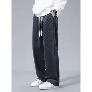 Men's Solid Color Corduroy Straight-Leg Pants with Drawstring, Casual Autumn and Winter Pants, Great Gift