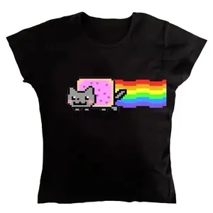 Y2K Nyan Cat Cute Meme Baby Tee, Nyan Cat Shirt, Nyan Cat Baby Tee, Nyan Cat Cute 2000s Aesthetic Graphic Printed Baby Tee, Outfits, Downtown Girl Clothes, Summer Outfits, OOTD, Downtown Girl Baby Tee, Gift For Her