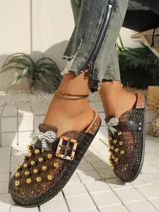 Women's Transparent Jelly Half Slipper, Jelly Mules, Slip On Clog, Metal Buckle Design, Thin Upper Material, Rubber Sole, Plain Pattern, Ideal for Daily Wear, Clogs Slippers