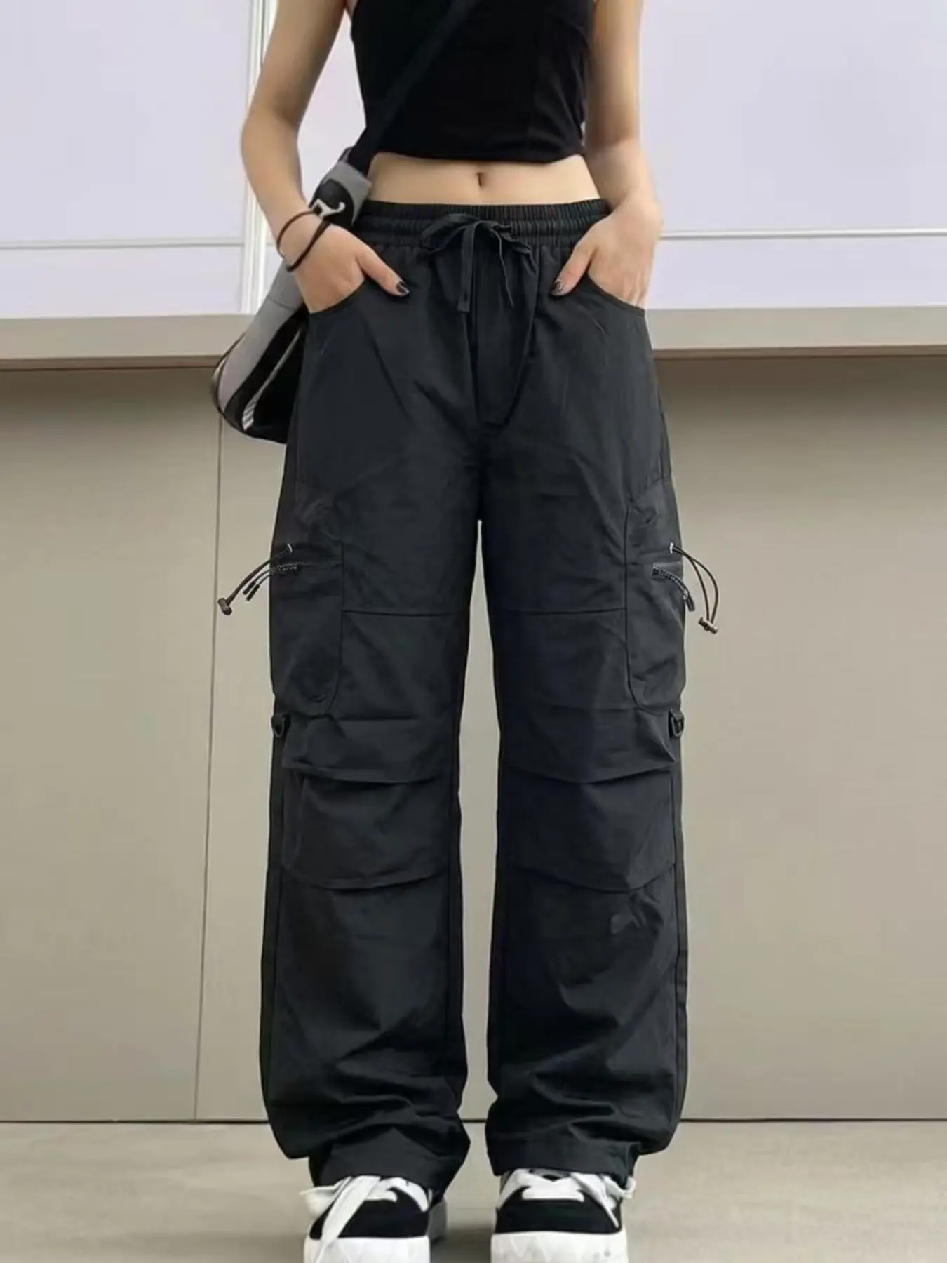 Women's Cargo Hiking Pants with Drawstring Waist, Zipper Pockets, Adjustable Leg Pockets, Adjustable Hem, Breathable Outdoor Soft Shell Material