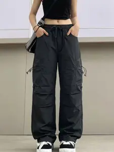 Women's Cargo Hiking Pants with Drawstring Waist, Zipper Pockets, Adjustable Leg Pockets, Adjustable Hem, Breathable Outdoor Soft Shell Material