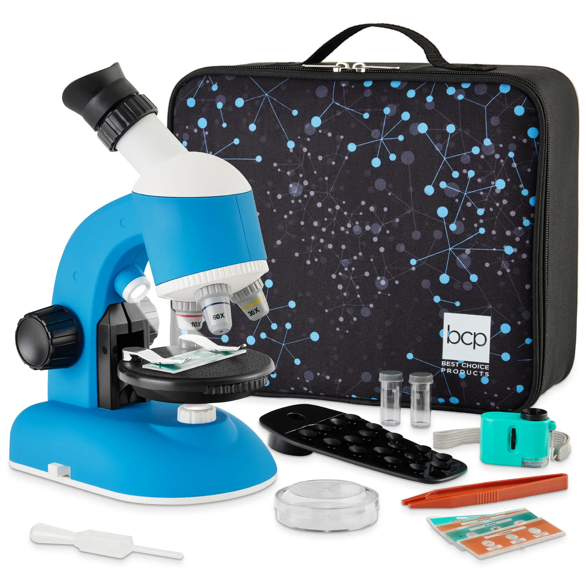 Best Choice Products 30-Piece STEM Kids Microscope Science Kit w/ 100x, 600x, 1200x Zoom, Slides, Carrying Case