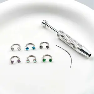 6pcs Value Pack 316L titanium steel 18G 1.0mm Horseshoe Nose Hoop Internally Threaded Gems Nose Ring piercings with Free Ball Holder & Guiding tube #summervibes Buy 2 Sets Get a Minimalist Necklace As a Gift