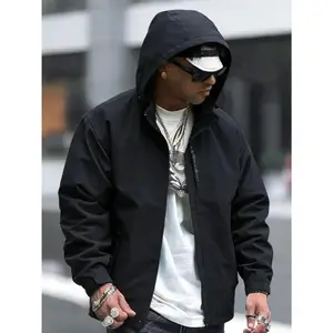 2026 New Men's Hooded Jacket - Fitted Polyester, Long Sleeve Waterproof Raincoat, Windproof, Warm, Lightweight Zip-Up Windbreaker, Adjustable Drawstrings, Plain Solid Color, Multi-Pockets, All Seasons Casual Outdoor Tops for Running, Hiking