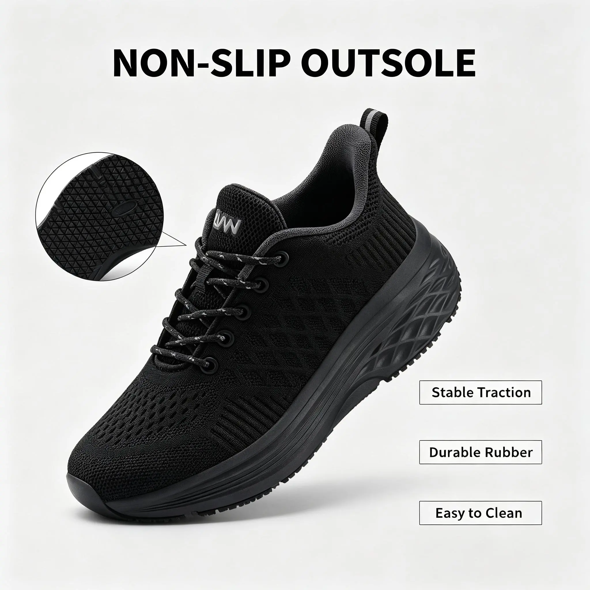 Women's Clinical Nursing Workwear Shoes - Laced, Breathable, Nonslip Cushioned, Minimalist Round Toe, Rubber Sole Work Shoes for Hospital Use