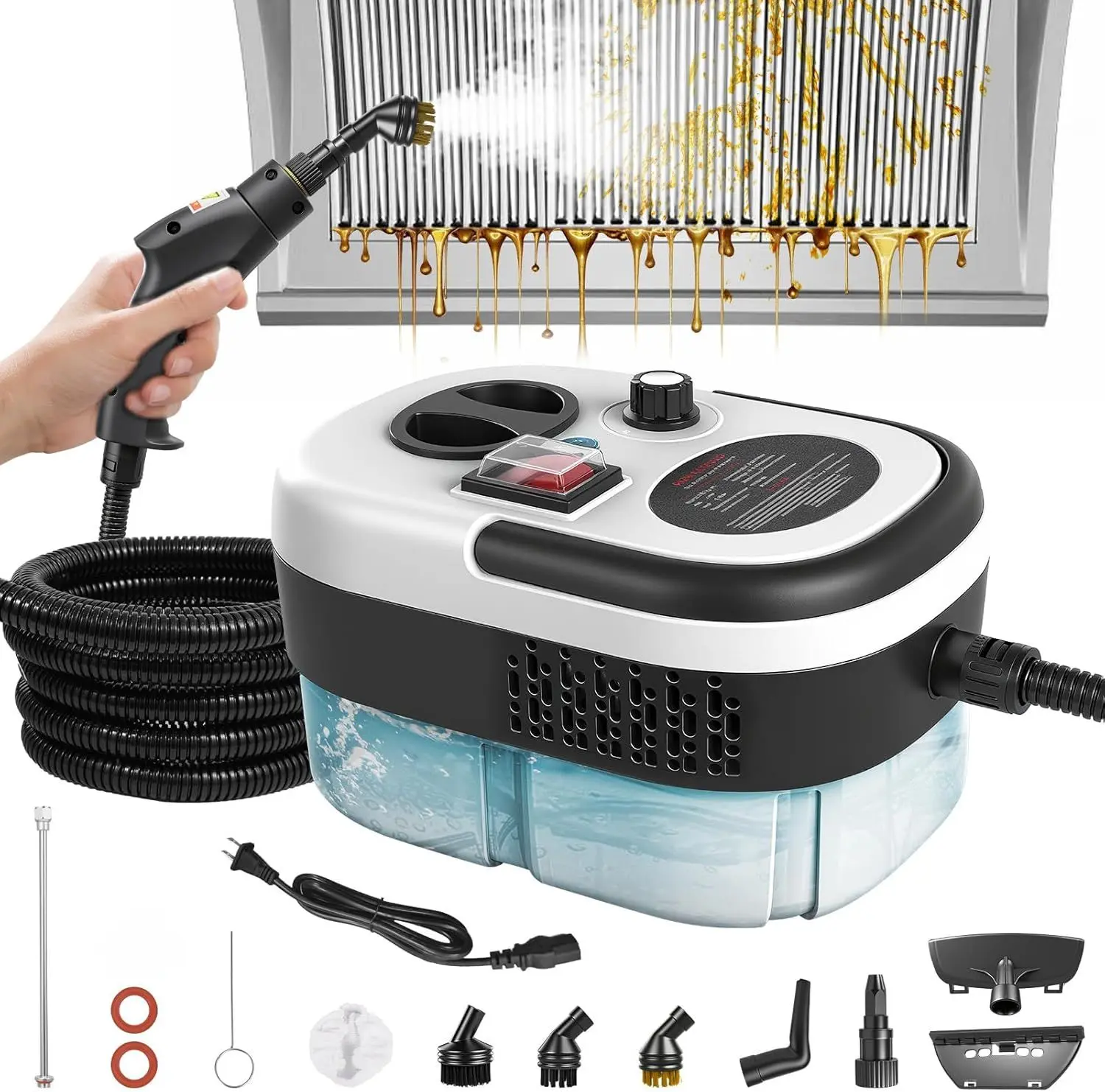 High-Pressure Steam Cleaner 2500W Handheld Steam Cleaner High Temperature Pressurized Steam Cleaning Machine Portable Car Steamer with Brush Heads (White)