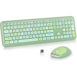 Green Colorful Wireless Keyboard and Mouse Combo Set, 2.4GHz Retro Typewriter Keyboard, Full Size Cute Keyboard with Number Pad, Home and Office Silent Keyboards (Green)
