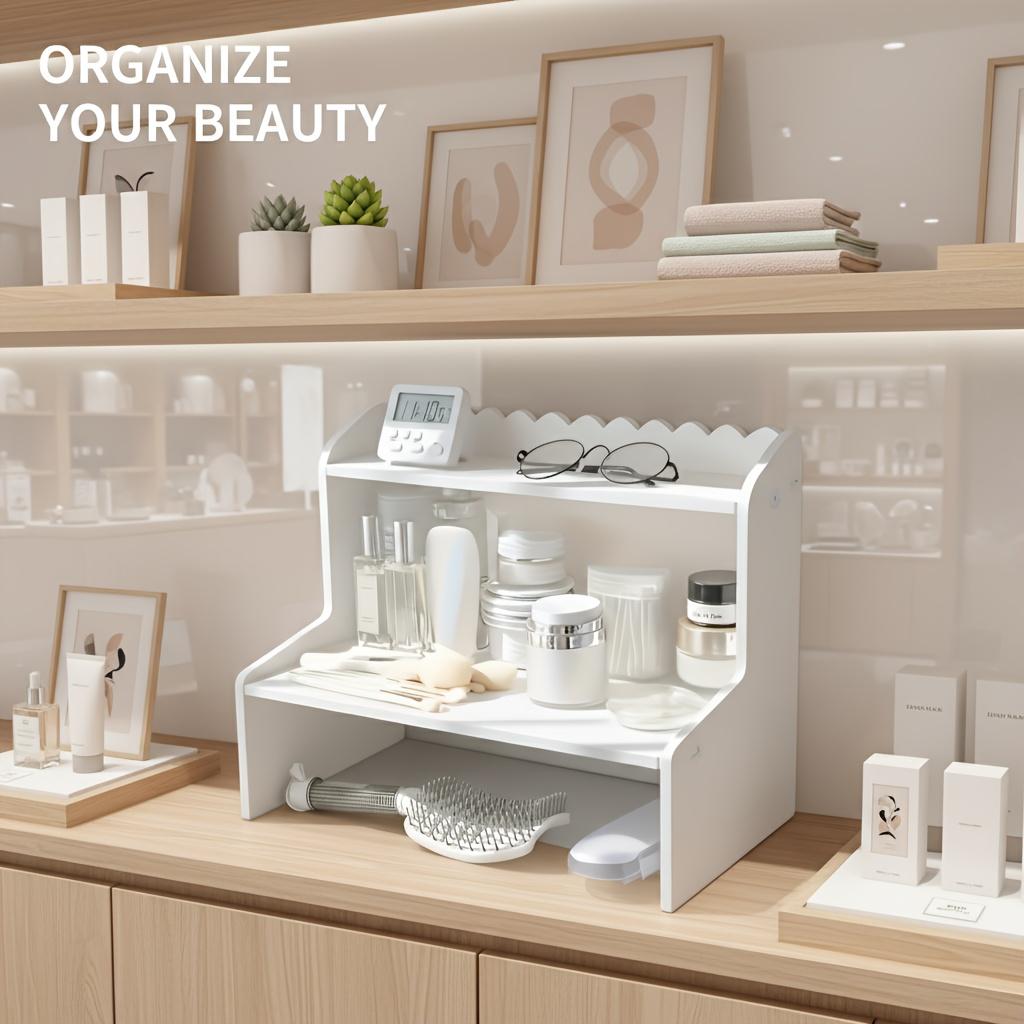 Minimalist White Desktop Organizer Shelf – Multi-Use Storage Rack for Books, Cosmetics & Office Supplies, Space-Saving Desk Organizer for Dorm, Bedroom & Home Office