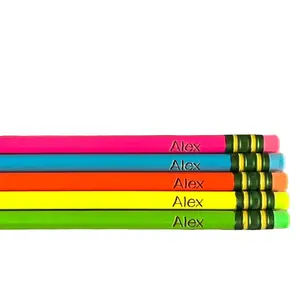 Set of 5 NEON Ticonderoga Personalized Pencils - Custom Engraved with Your Name
