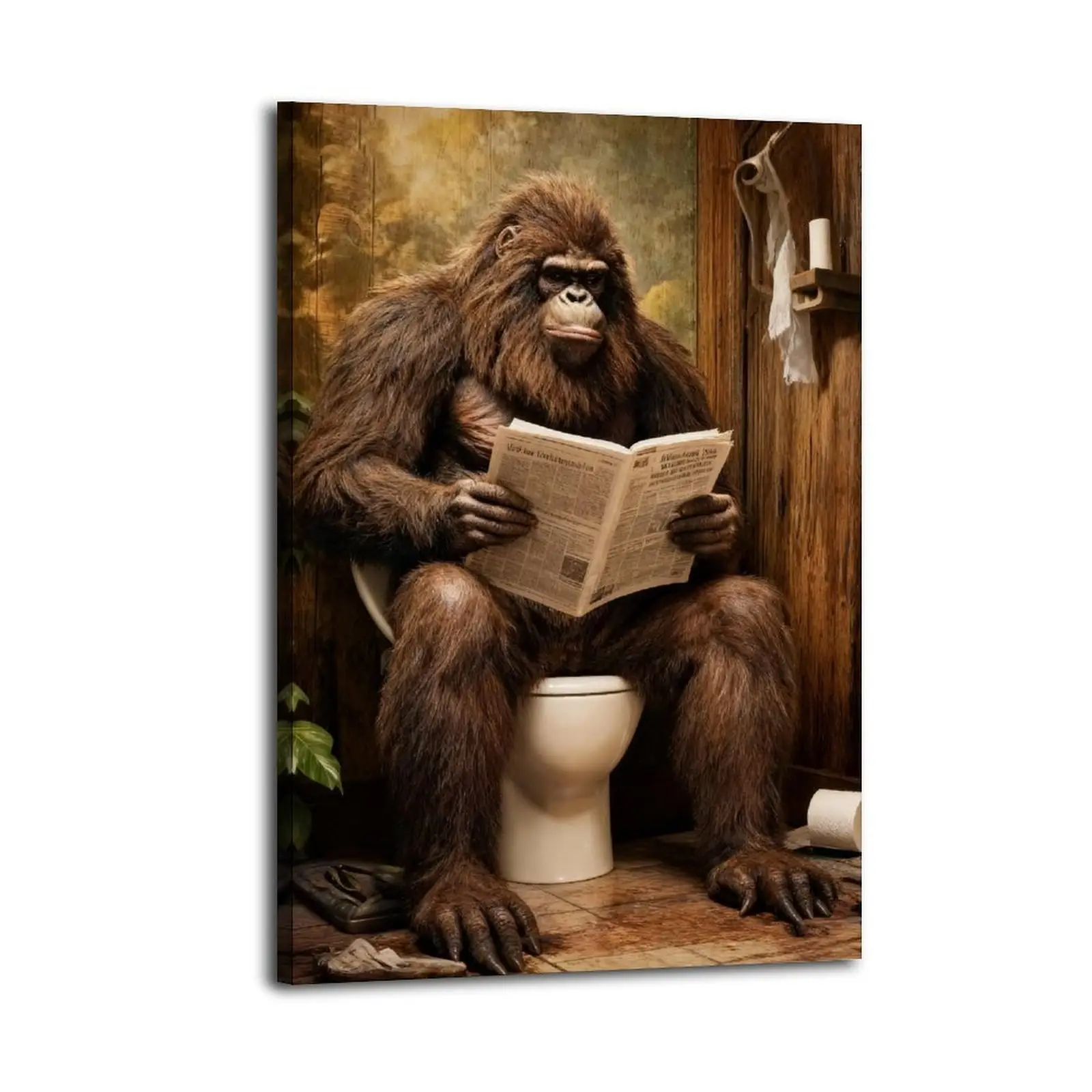 Sasquatch Fantasy Animals Cartoon Canvas Wall Art - Waterproof Pine Wood-Framed Oil Print, Mountable Modern Home Decor, Ideal for Kid Room, Wardrobe, Gift for Home Enthusiasts