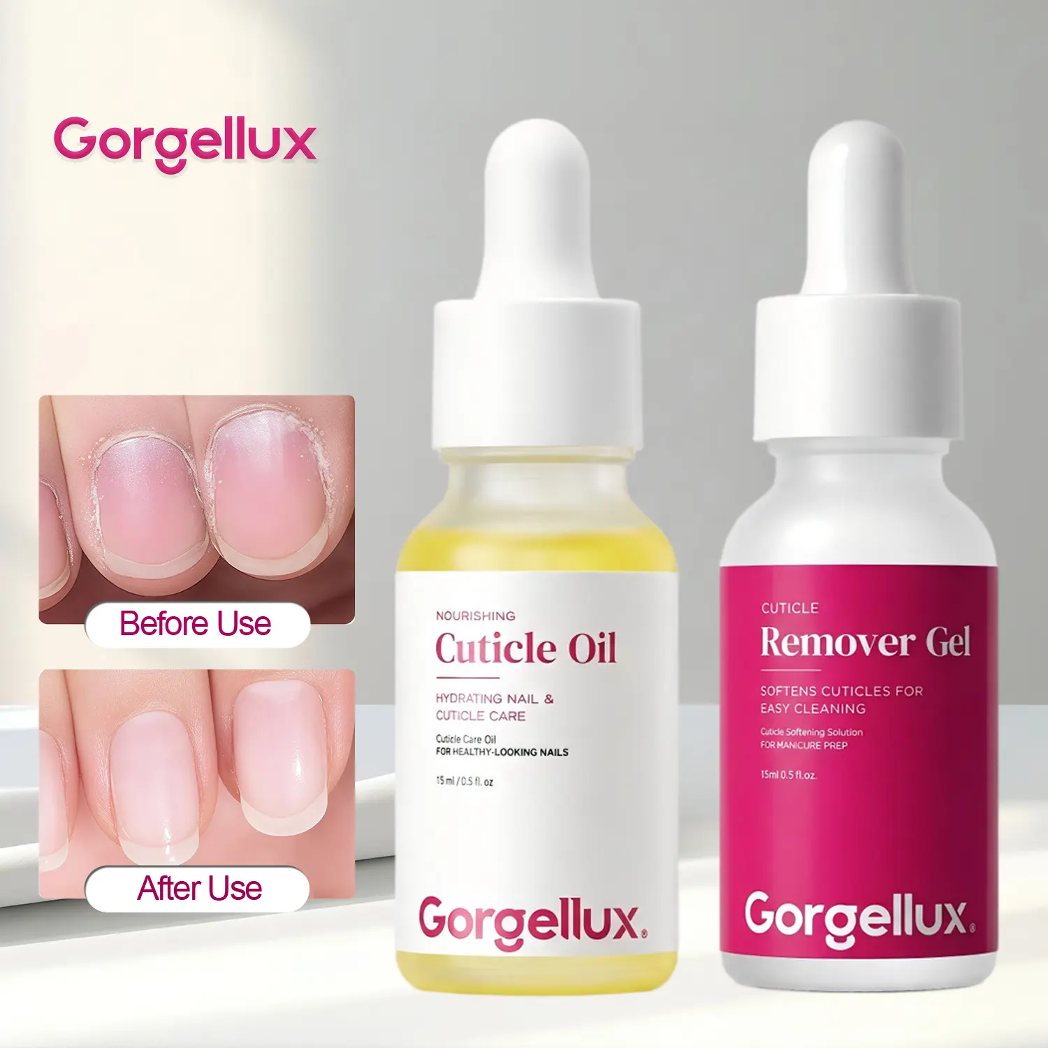 Nail Care Kit Cuticle Oil and Cuticle Remover Gel Hydrating Formula for Manicure Prep and Daily Nail Care 15ml x 2 Bottles