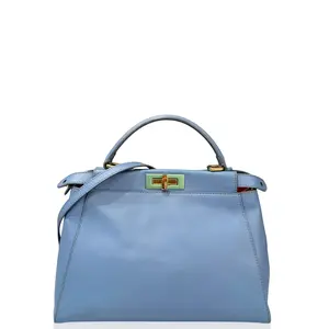 Pre-owned FENDI Leather tote bags Peekaboo Iconic Medium Calfskin Blue Orange (ym012826d5)