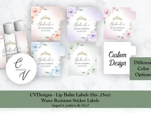 Quinceanera Custom Lip Balm Sticker Labels, 50pc, 100pc, or 150pc