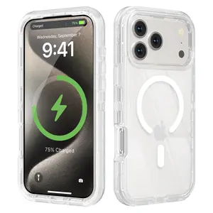 Multi-Layer Case for iPhone 17 Pro Max 16 15 14 13, Magnetic Defender Case Compatible with MagSafe, Heavy Duty Military-Grade Protection Shockproof Case, Translucent Transparent Phone Case