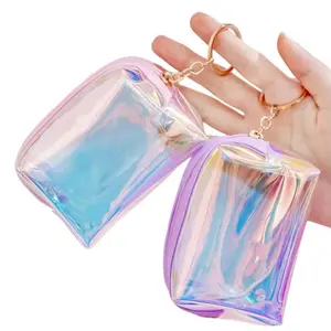 Mini Translucent Keychain Money Storage Bag, Pastel Color Cosmetics Organizer, Small Fashion Accessory Pouch for Students