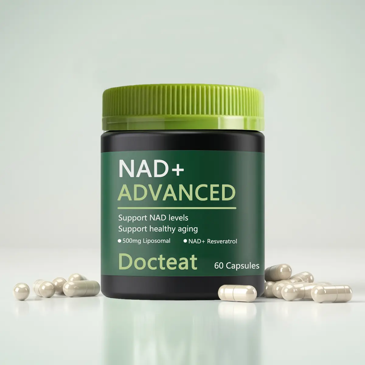 Docteat US Liposomal NAD+ Organic Dietary Supplement Vitamin, Antioxidant-Rich with Metabolism-Boosting Resveratrol, CoQ10, Green Tea Botanical Extracts, Alpha Lipoic Acid, Lactose-Free, 60 Capsules for Adults - Healthy Aging, Energy Support