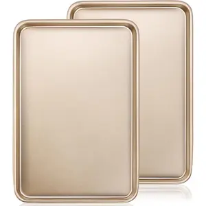 Baking Sheet Pan Set of 2, Commercial Cookie Sheets for Baking, Nonstick Carbon Steel Jelly Roll Pan Oven Tray 15x10 Inch, Heavy Duty & Easy Clean