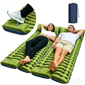 Double Inflatable Cot Pad - 190cm Long, Built-in Pillow & Medium Firm. Ultralight Ultra Compact, Dual-Use: Camping & Car Seat Bed for Outdoor Travel/Camp/Beach/Vacation/RV Bunk!