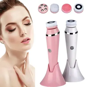 4 in 1 Electric Facial Cleansing Brush, Rechargeable Silicone Facial Cleanser, Gentle Facial Massage Brush, Facial Skin Care Tool for Women