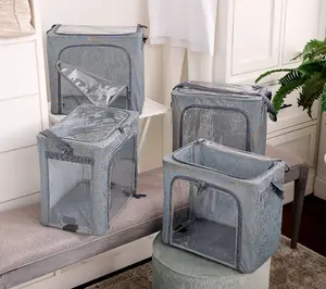Set of 4 Collapsible Storage Boxes Carry Strap