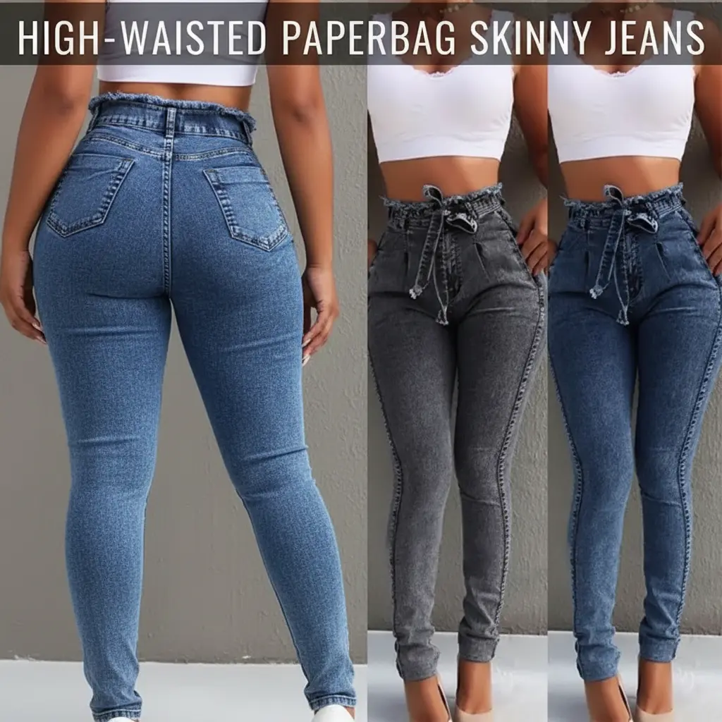 Classy Adore High Waisted Paper Bag Skinny jeans - Distressed Denim
