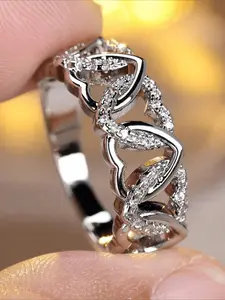 Elegant Luxurious Exquisite Cute Gorgeous Hollowed-out Heart-shaped Cubic Zirconia Ring for Woman Wedding Daily Vacation Music Festival Anniversary Gift Couple's Gift, Gift for Her, Heart Design Ring, Elegant Everyday Ring