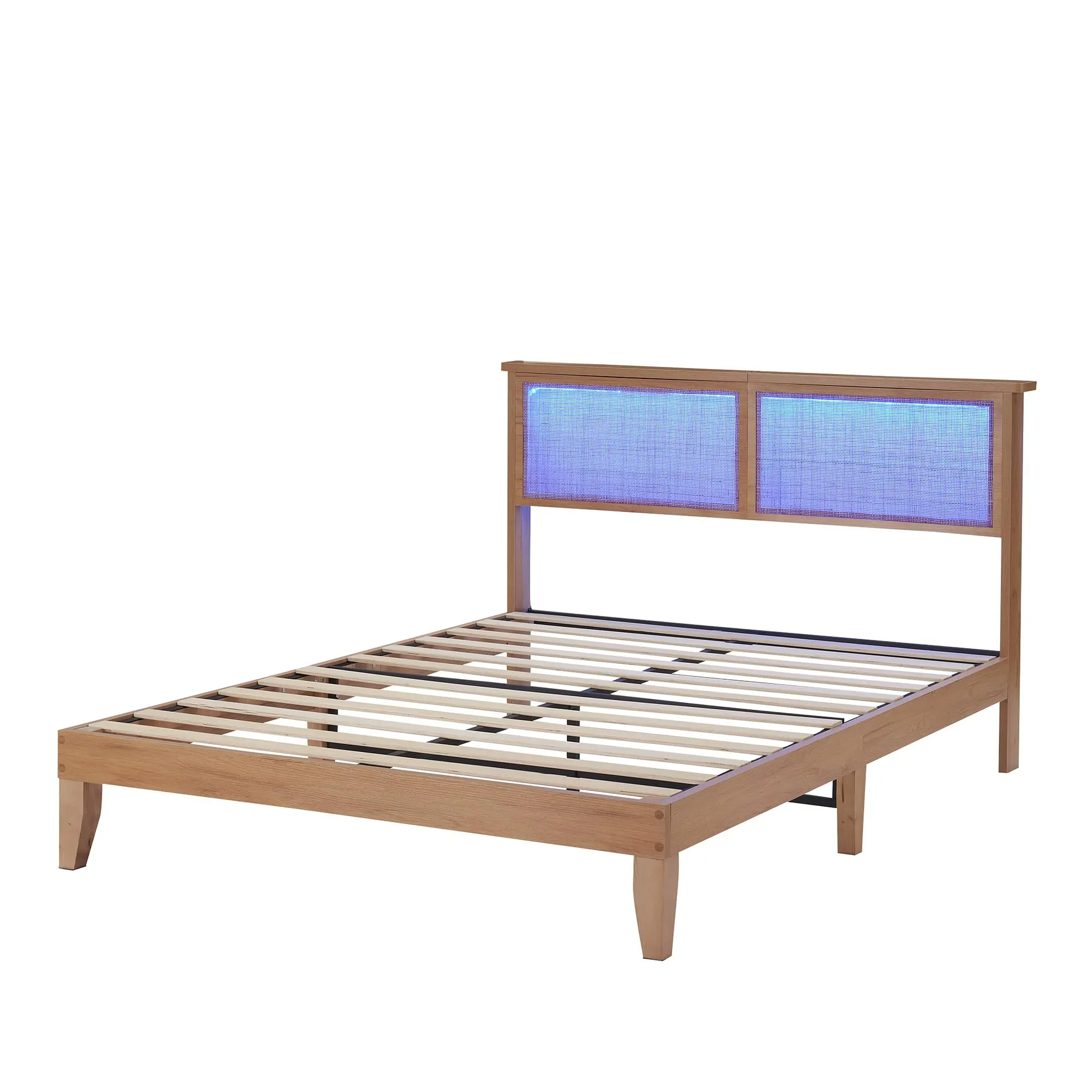 Garvee Rattan Bed Frames Available in Twin, Full, Queen, and King Sizes Featuring Natural Headboards, LED Lights, Sturdy Wooden Slats, No Box Spring Needed, Bohemian Style, Easy Assembly, and Storage Options