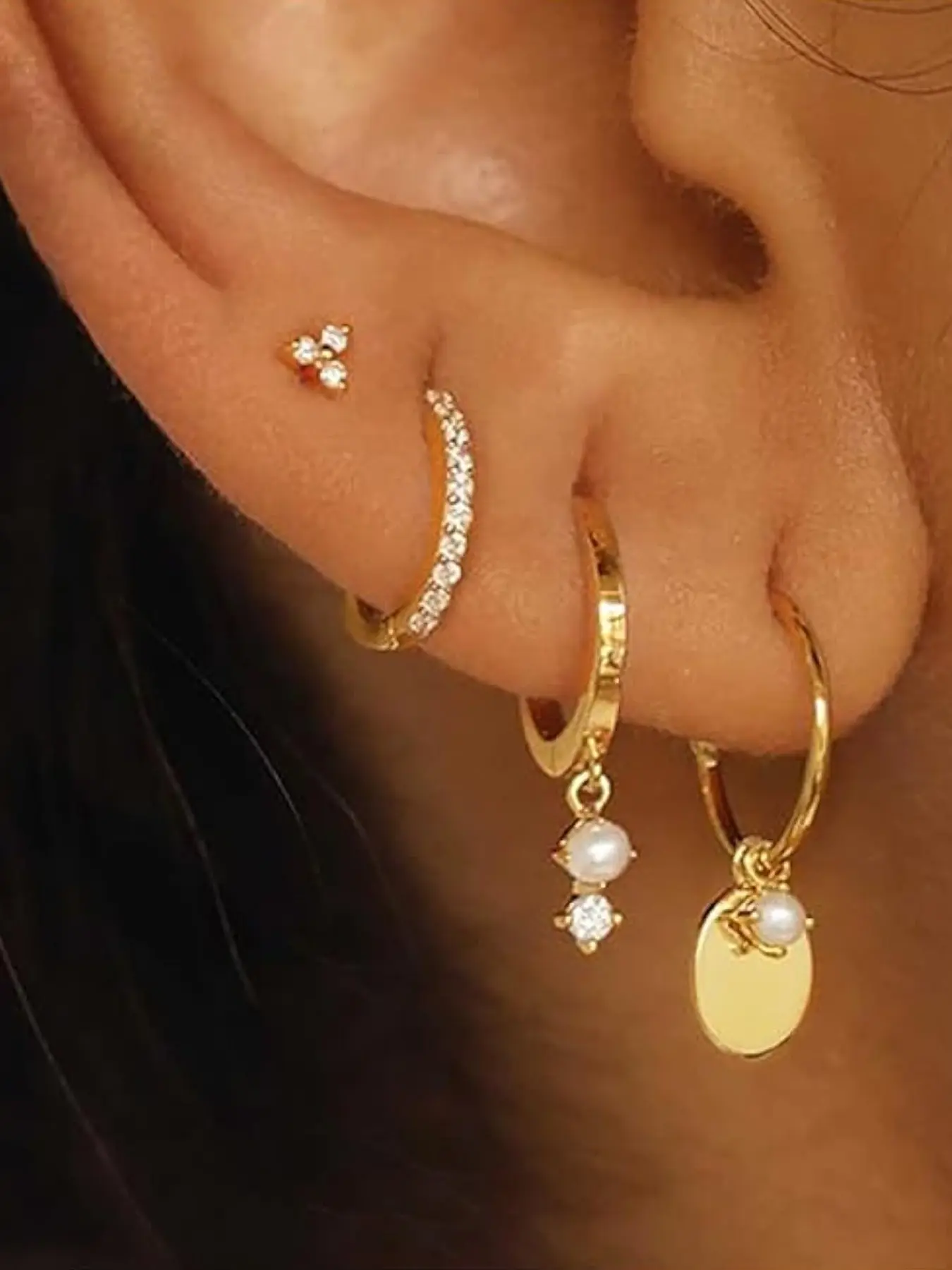 Stackable Earrings for Women, Dainty 14K Gold Plated Pearl Hoop Huggie & Stud Earring Set, Cute Cartilage Earrings, Trendy Hypoallergenic Jewelry, Huggie Earring Pack