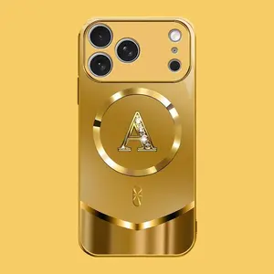 Suitable for [iPhone 17 Pro] high-end MagSafe phone case🥰，Luxury Gold 26 Initial phone Case Bling Monogram 952