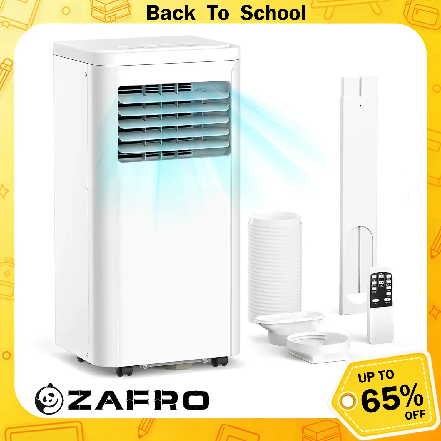 ZAFRO Portable Air Conditioner - 4 In 1 Quiet Residential System with Cooling Fan, Dehumidifier, Remote Control, Sleep Mode, 24H Timer, 62°F-86°F, Washable Filter, 13.4x11.8x27in for Bedroom (Home Decor Things for Rooms) to Stay Cool Up to 450 Sq. Ft