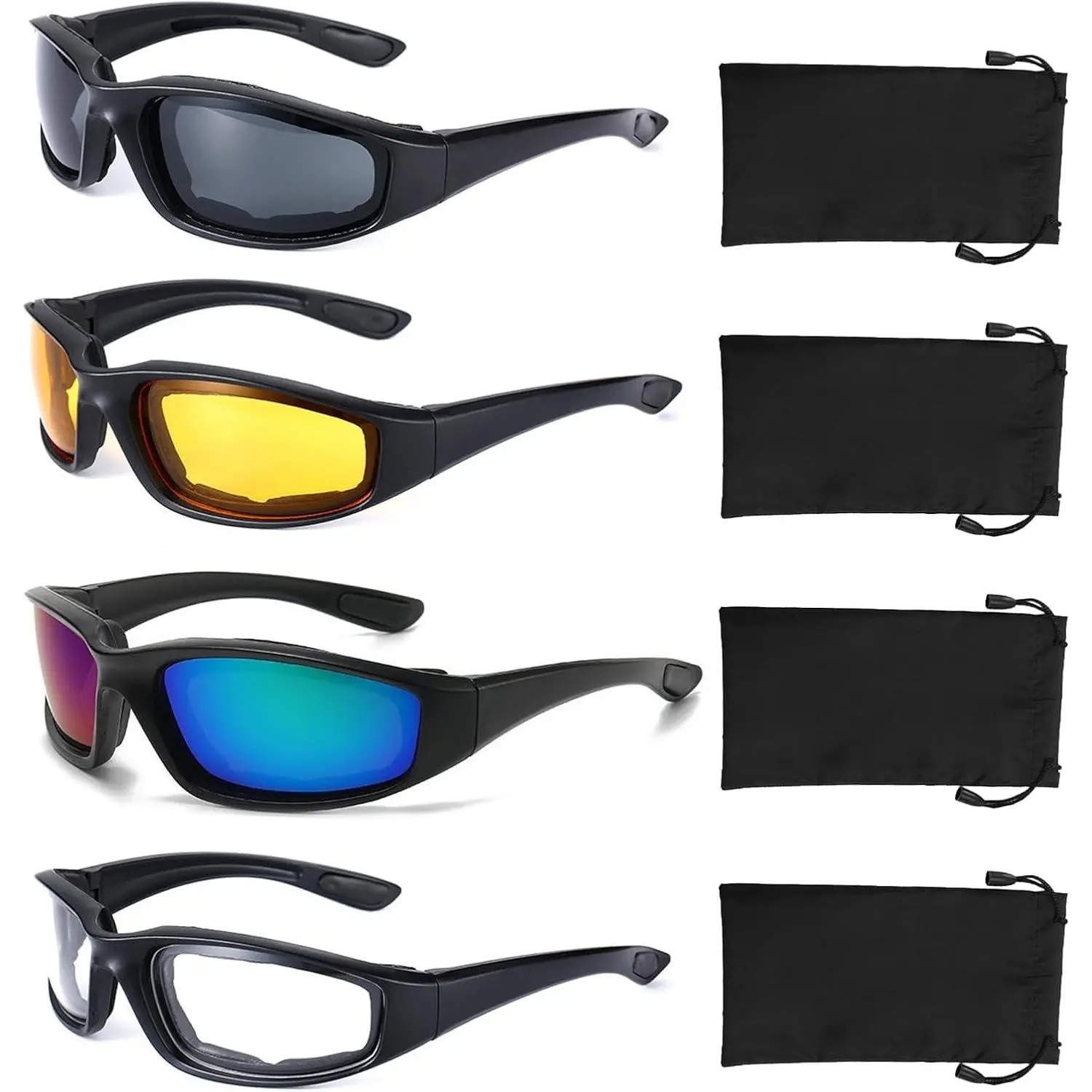 4 Pair Motorcycle Glasses Riding Glasses UV Protection Windproof And Dustproof Motorcycle Goggles Foam Cushion Eyeglasses Suitable For Outdoor Sports Motor