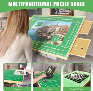 POZILAN 1500-2000 Piece Jigsaw Puzzle Table with Legs, Adjustable 5-Tilting-Angle Board with 6 Drawers with 4 Wheels for Adults,35''*26''Wooden Puzzle Board