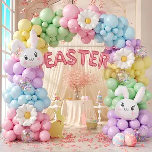 Easter Balloon Arch Kit Garland with Pastel Happy Easter Balloons, Bunny Egg Spring Party Decorations, Rainbow Balloon Set for Easter Birthday Baby Shower Home Decor