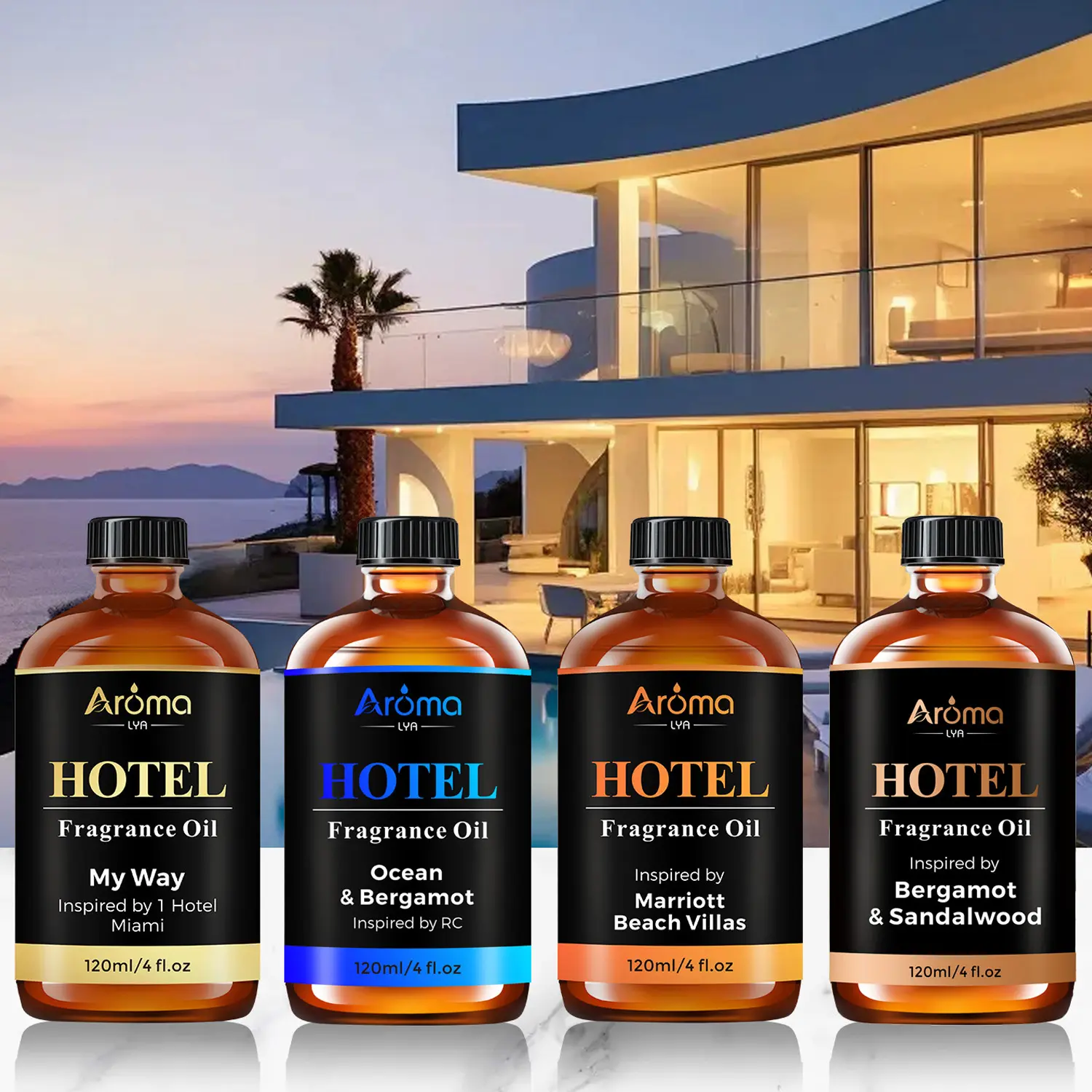 Relaxing 4oz Hotel Inspired Scented Diffuser Oil - Luxury Mine My Way, R-Carlton Ocean Bergamot, Beach Villas Fragrance Oils for Home Freshener Diffusers (Multiple Scents Available)
